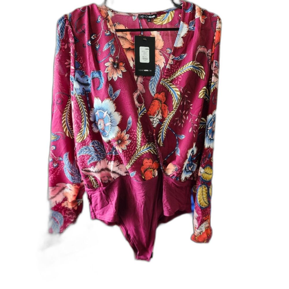 Fashion Nova Burgundy Floral Long Sleeve Bodysuit – Women’s Size XL (NWT